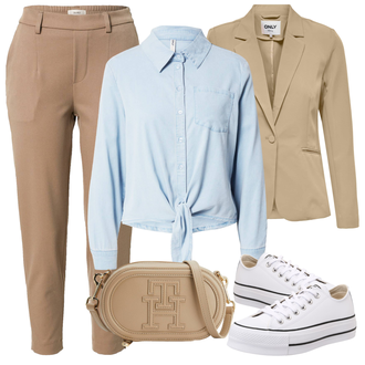 Outfit s Světle modrá/Modrá Neobvyklá Halenka/Zavazovací Halenka/Halenkové Body/Halenka s Dlouhým Rukávem/Halenka s Mašlí/Džínsová Blůza/Crash blůza/Sportovní Halenka Only "Outfit na léto"