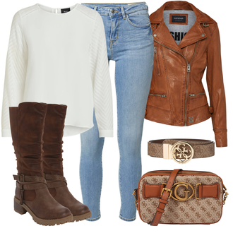 Outfit s Krémová/Bílá Halenkový Top/Halenka s Dlouhým Rukávem/Slip-on Halenka/Halenka se Stojatým Límcem/Kožená bunda pro muže/Crash blůza/Dětská hračka/Sportovní Halenka/Mušelínová Halenka/Blůza s nášivkou na lokti Object "Zimní look"