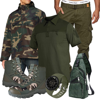 Paintball Outfit mit Dunkelgrün Ripstopjacke/Militärjacke/Snowboardjacke/Regenjacke/Cargojacke/Bundeswehr Parka Brandit "Freizeit Outfit"Look: Paintball, Airsoft, Jagd