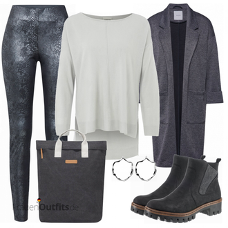 Outfit mit Grau/Hellgrau/Dunkelgrau Übergangsmantel/Bouclé Mantel/Kaschmir Mantel/Lodenmantel/Langer Mantel/Midi Mantel/Oversize Mantel/Tweed Mantel/Wollmantel/Wintermantel Wollmantel Pieces "Modish"
