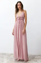 Dusty Rose A-Line Woven Chiffon Long Elegant Evening Dress