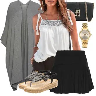 Outfit s Černá Košile Pytlovitý Šortky/Vysoký pas Kraťasy/Mušelínové Šortky/Šortky Lascana "Stylová letní nálada"