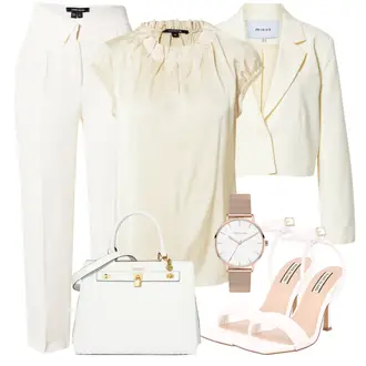 Outfit mit Weiß/Beige/Creme/Khaki Gerade Hose/Hose mit Schlitz/Musselin Hose/High Waist Hose/Anzughose/Bügelfaltenhose/Karottenhose/Caprihose/3/4 Hose Karen Millen "Büro Outfit"
