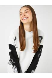 Printed Sweatshirt Crew Neck Long Sleeve With Fleece Inside