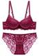 SHEKINI Push Up BH Set,Damen Bügel BH Set Spitze BH und Slip Nicht Abnehmbarer Bra Panty Lingerie Unterwäsche mit Hakenverschluss und Verstellbare Träger, Weinrot, Gr. 36/80B (L)