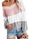 ZIYYOOHY Damen Pullover Sweatshirts V Ausschnitt Schulterfrei Bluse Oberteile Oversized Top (M, Streifen-Pink)