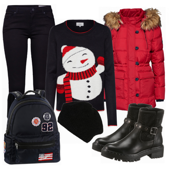 Winter Outfits mit Schwarz Jeans ESPRIT "snowman"