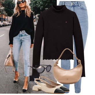 Outfit met zwart/purper Turtleneck Shirt/Gebreid shirt/Gebreide Top/Fijn Gebreide Trui/Eenvoudige Trui/Coltrui/Basic Trui/Trui met Ronde Hals/2-in-1 Trui/Wollen Trui/Uitgesneden Trui/Thermo Trui Tommy Hilfiger "Lente Look"