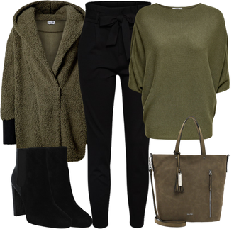 Outfit mit Schwarz Hose Große Größe/Leggings Große Größe/High Waist Hose/Strick Legging/Paperbag Hose/Steghose VERO MODA "Perfekt für den Herbst"