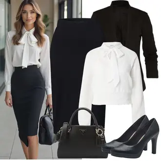 viskóza Outfit sa Crna/Tamnoplava Suknja Do Koljena/Pletena suknja/pencil suknja/Uredska Suknja/Midi Suknja/Moderne Suknja/Suknja do Potkoljenice SELECTED FEMME "Proljetni Outfit"