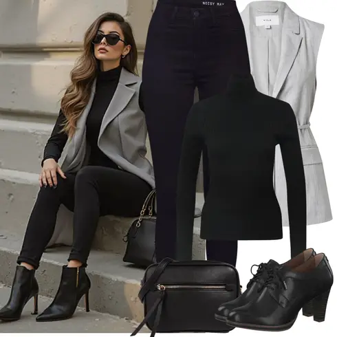 Comment poter Gris clair/Gris Manteau/Robe Grande Taille/Chemisier Grande Taille/Tunique Vila avec Gris clair/Gris Manteau/Robe Grande Taille/Chemisier Grande Taille/Tunique Vila