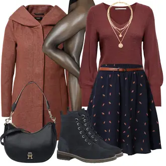 Outfit mit Dunkelblau/Rot/Lila Short Große Größe/Bluse und Tunika/90er Rock/A Linien Rock/Christlicher Rock/College Rock/Moderne Rock/Bedruckter Rock/Rock Zum Binden/Unisex Rock/Winterröcke About You "Trendiges Herbst Outfit"