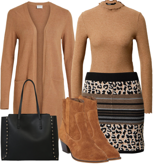 Tenues en Bottines avec Noir/Beige/Blanc/Jaune 80s Jupe/Jupe d'Hiver/90s Jupe/60s Jupe/Jupe Imprimée/Jupe Mini/Jupe Bouclée/70s MiniJupe/Jupe en Tricot About You "Tenue d'automne chic"