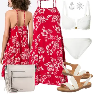 Outfit mit Rosa/Beige/Blau Sandalen Pikolinos "Strand Outfit"