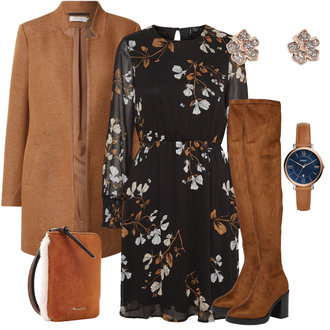 Outfit mit Schwarz/Lila BlusenKleid/HerbstKleid/Geblümte Kleid/Langärmliges WinterKleid/Langarm EtuiKleid/Bedrucktes Kleid VERO MODA "Perfekt für den Herbst"
