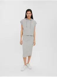 Light grey brindle sweatshirt with short sleeves and hood Rene - Women