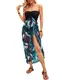 SEBOWEL Strandkleid für Damen Sommer Schulterfrei Kleid Bikini Cover Up Strandponcho Kleider Bandeau Boho Lang Kleid Ärmelloses Elegant Beachdress Blatt M