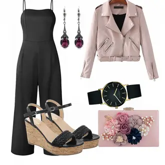 Ausgefallene, Elegant Hochzeit Outfit mit Schwarz Jumpsuit ECOWISH "Kim"Look: Business, Casual, Elegant, Rockabilly, Hochzeit, Party, Abschlussball
