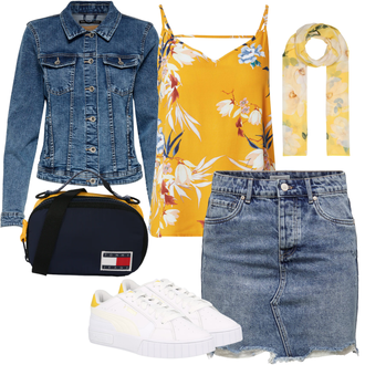 Outfity na podzim s Tmavě modrá/Modrá Krátká Sukně/Džínová Sukně/Džínová vintage sukně/90tá Léta Sukně Only "Podzimní Vzhled"