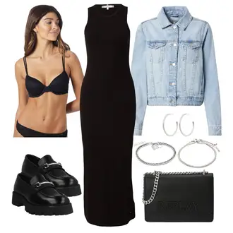 Outfit mit Schwarz/Braun Kleid Große Größe/Langes Strickkleid Tommy Hilfiger "Schöner Look für die Party"
