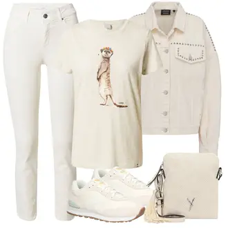 Outfit mit Grau/Weiß Jeansjacke "Modischer Sommer Look"