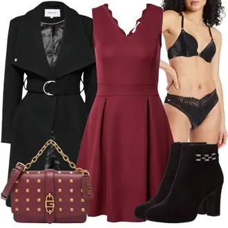 Outfit s Dlouhé Šaty/Dlouhý Zimní Kabát/Doplňek/Dlouhá tylová sukně/Taška Přes Rameno Guess "Outfity na zimu"