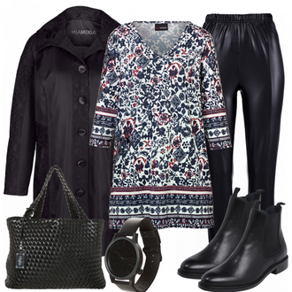 Mit Nieten Outfit mit Schwarz/Braun Chelsea Boot/Flache Stiefelette/Gummistiefelette/Lederjacke/Leder Stiefelette Edited "BlackFlower"