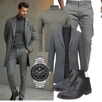 Laufen Winter Outfit mit Dunkelgrau/Grau/Dunkelblau Allthemen "Business Outfit"Look: Arbeits, Apres ski, Laufen, Freizeit