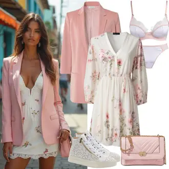 Outfit sa Bijela/Crvena/Krem/Siva/Pink Jakna/Oversize Sako/Boucle Blazer/Dvoredni Sako/Karirani Sako/Kožna Jakna Pieces "Proljetna odjeća"