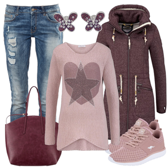 Outfit mit Beige Sneaker Kangaroos "PinkStar"