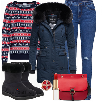 Outfit mit Blau Stiefel Tom Tailor "VILA Pullover"