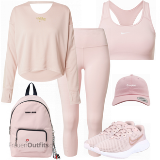 Sport Outfits mit Rosa/Beige/Blau Bh Nike, Grau/Rosa/Beige/Blau Sportschuh Nike, Hoodie Nike "Sportliche Bekleidung"