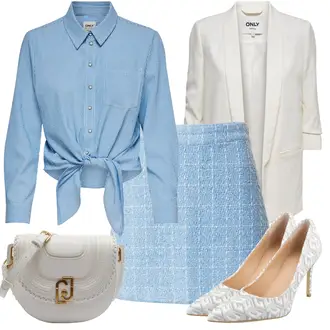 Mit Schleife Outfit mit Hellblau/Blau Bluse und Tunika/Bluse Große Größe/Casual Hemd/Jeanshemd/Hemdbluse Only "Perfektes Büro Outfit"