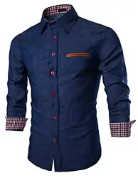 JINIDU Herren Button Front Work Jeanshemden,Dunkelblau,M
