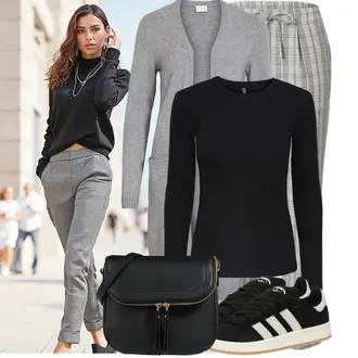 Streetwear Outfit mit Schwarz Leder Sneaker/Sneaker Low/Schmaler Sneaker/Sommer Sneaker/Vintage Sneaker Adidas Originals "Modisches Frühlingsoutfit"Look: Casual, Sportlich, Streetwear, Rap