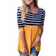 Damenmode Rundhals Patchwork Gestreiftes Top mit Dreiviertelärmeln 2547 Dirndl-Bluse, Bedruckte damenblusen uneck Swing-t-Shirt-Kleid u-Boot-Ausschnitt zurückbinden Shorts onlkenya Extended or