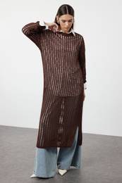 Brown Openwork/Hole Knitwear Dress