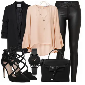 Winter Outfits mit Schwarz Mantel/Boyfriend Blazer/Lederjacke/Longblazer/Oversize Blazer/Lederjacke für Männer/Tunika/Bluse Große Größe Pieces "Officelook"