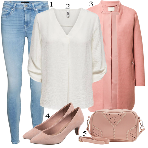 Kombinirajte Svjetloplava Hlače Jeggings/Skinny Hlače/Traper Tajice VERO MODA s Bijela/Krem/Bež Košulja od muslina/Košulja s Bluzom JdY