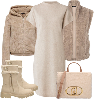 Elegant Outfit met Khaki/wit/bruin/beige Lange gebreide Jurk/Sheath Jurk/Trui Jurk/T-Shirt Jurk/Tuniek Jurk/Winter Gebreide Jurk/Kasjmier cardigan/Cardigan met ronde hals/Cardigan met korte mouwen/Gebreide poncho/Lang Gilet/Badjas/Wollen vest/Poncho MEXX "Outfit voor de herfst"Look: Extra groot, Overgekleed, Elegant, Old Money