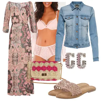 Elegantan Outfit sa Pink/Ljubičasta/Smeđa Haljina/Haljina Veći Broj Lascana "Ljetni look za svaki dan"Look: Boja, Western, za srednje godine, Rap, Mom, Hippie, Boho, Romantičan, Elegantan, Old Money