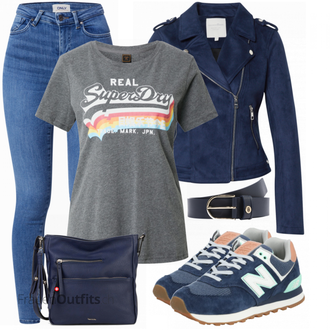 Outfit mit Grau T Shirt Superdry "Outfit für den Frühling"