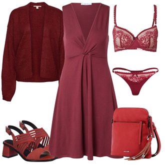 Outfit mit Dunkelrot/Bordeaux/Rosa/Rot Bikini große größe HUNKEMÖLLER "Schöner Sommer Look"