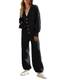 MEROKEETY Damen 2-teilige Outfits Pullover Sets Waffelstrick Cardigan und hohe Taille Hosen Lounge Set, Schwarz, Medium