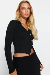 Black Polo pulover za pletenine za vrat