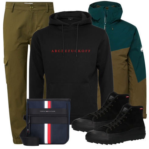 Schwarz Schultertasche Tommy Hilfiger kombinieren