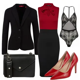Outfit mit Rot High Heel Högl "yellowflower"