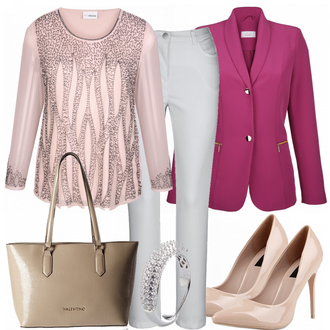 Metallic Outfit mit Grau High Heel Stiefelparadies "BusinessWoman"
