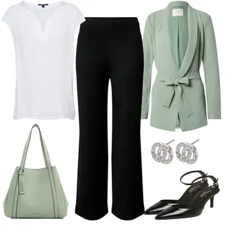 Vintage Outfits 70er mit Schwarz Hose Große Größe/Bootcut Pant/Business Hose/Anzughose/Ausgestellte Hose/High Waist Hose/Jerseyhose/Lange Hose/Marlenehose/Hose mit Schlitz/Slinkyhose/Gerade Hose Edited "Mint Businesslook"Look: Uni, 70er, 90er, Coole, Büro, Old Money, Schlichte, Outdoor