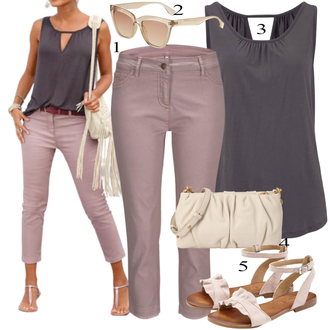 tenues avec Violet/Rose Pantalon Droit/Pantalon en Mousseline/Pantalon Slim/Pantalon Boyfriend/Pantalon en Sergé/Capri/Pantalon Casual/Pantalon avec Fente Lascana "tenues parfaite"